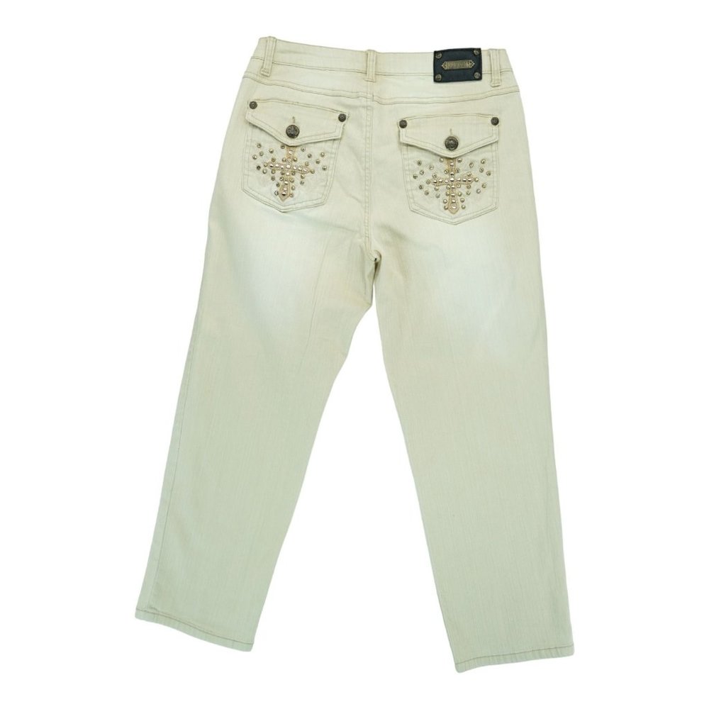 LUX‎ Nat Women's 30/10 Medium Rise Bootcut Jeweled Ivory Jeans